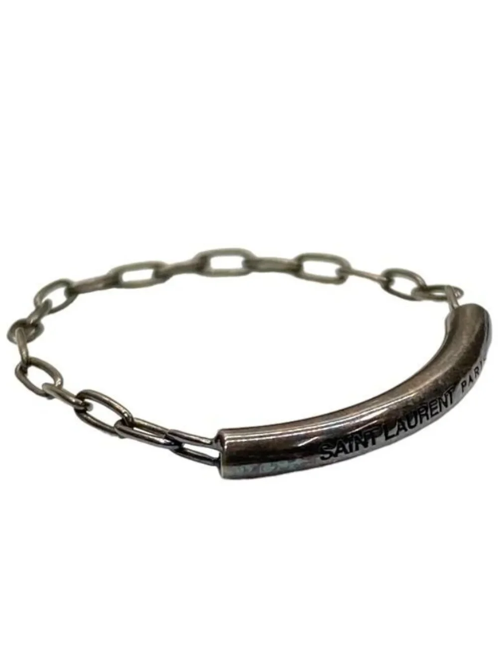 Saint Laurent Ring Chain Accessory Small Logo Metal Black Size 10